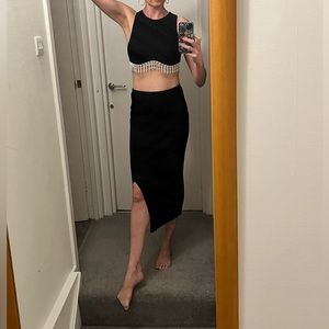 Zara Black Ribbed MIDI Skirt NWT